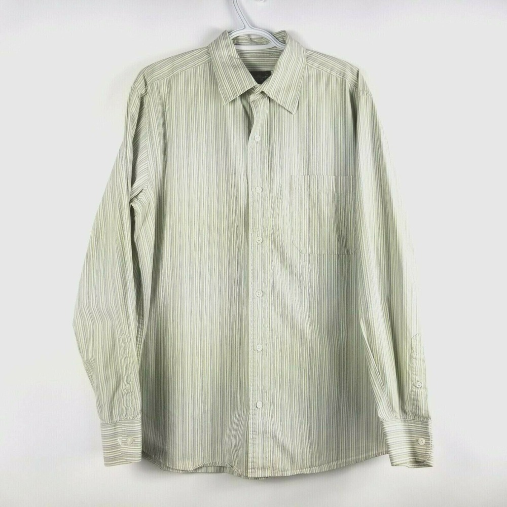 Eddie Bauer Men's Shirt Size L Classic Fit Green Striped Button Up Long Sleeve